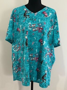 Dr. Seuss 3XL The Cat in the Hat Teal Scrub Top 647